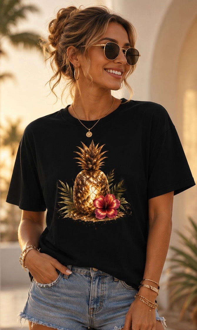 Golden Pineapple | Summer Shirt | Tropical Beach Vibes | Unisex Shirt