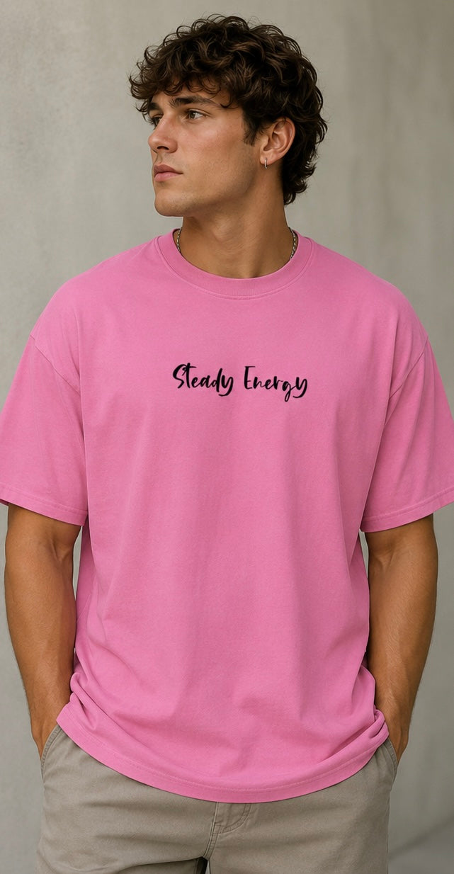 Steady Energy | Glow Heart Backprint | Oversized Pink Graphic Tee