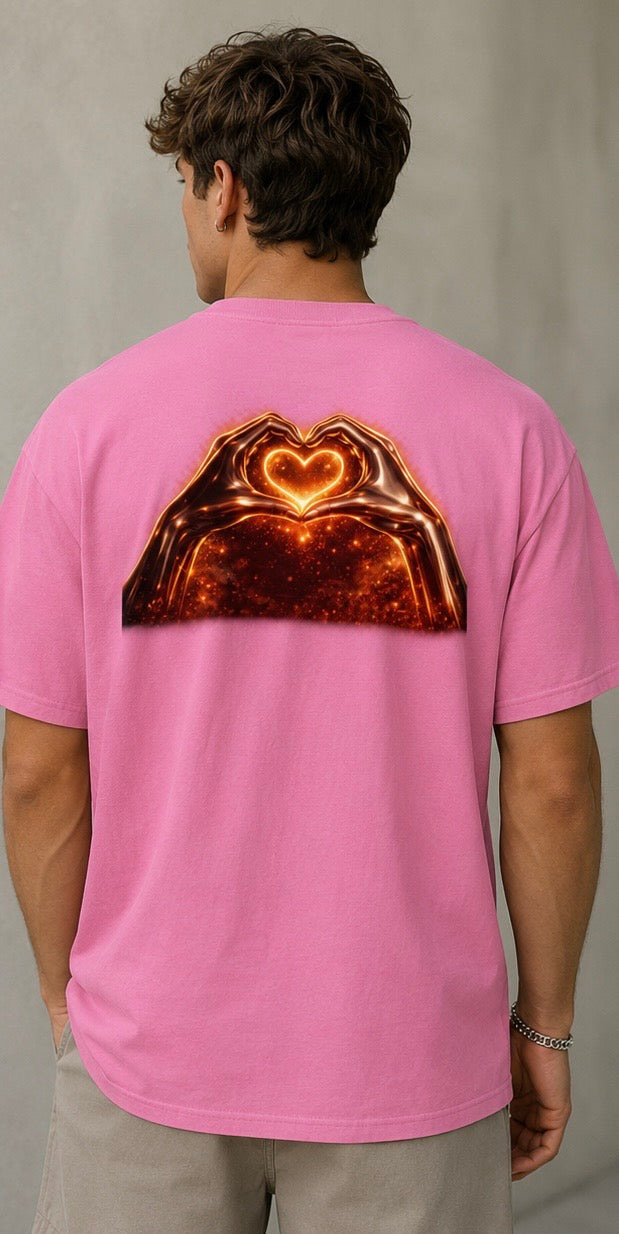 Steady Energy | Glow Heart Backprint | Oversized Pink Graphic Tee