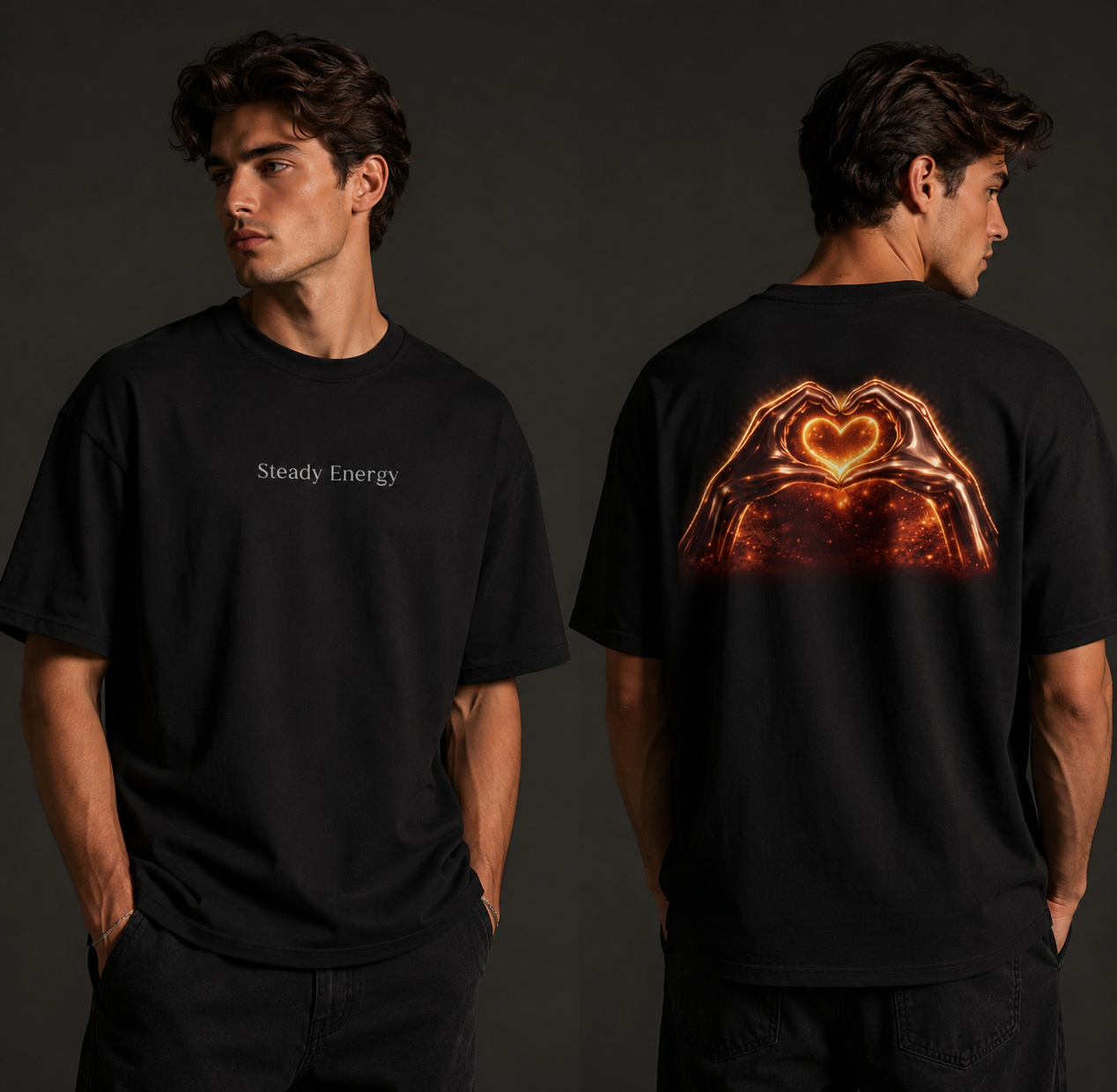 Steady Energy Shirt | Luxury Streetwear mit Glow Heart Backprint | Ästhetisches Unisex T-Shirt