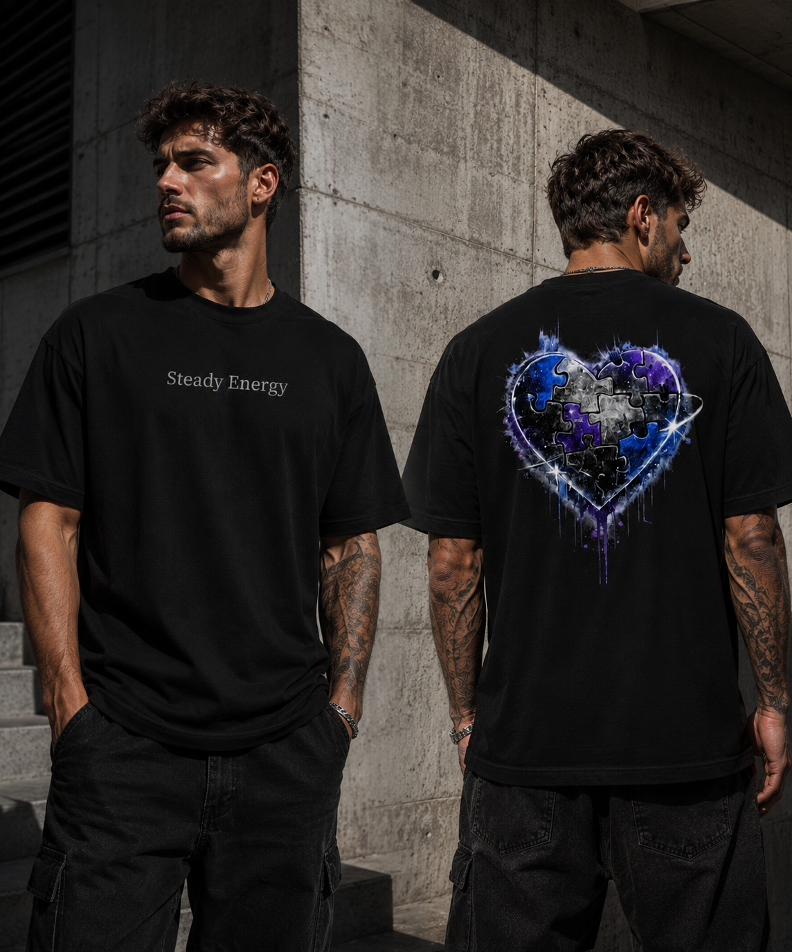 Steady Energy Shirt – Puzzle Heart Backprint Shirt | Unisex